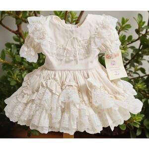 NWT Lid'l Dolly's White  Southern Belle Ruffle Pageant Dress Lace Sz 4T